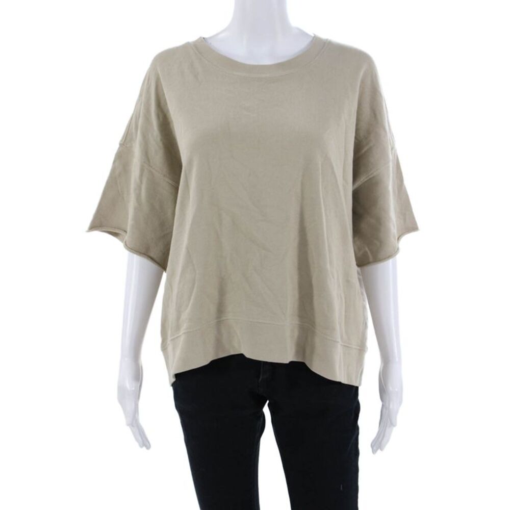 Leallo Womens Basic Beige T-Shirt 100% Cotton Crew Neck Size M
